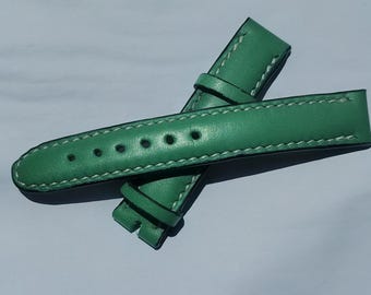 Handgemaakte groene Italiaanse leren horlogeband, gewatteerde Vitello Chianti-band.