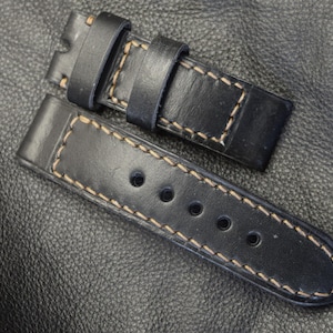 Handmade Vintage Watch Band Black Genuine Leather Strap from Bulgaria