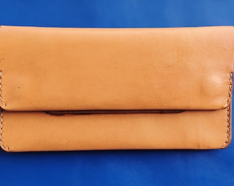 Handgestikt leren tabaksetui, minimalistische leren rolportemonnee, etui in Franse stijl