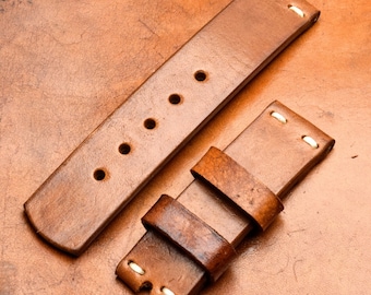 Watch Strap Band Vintage Unique Genuine Leather 20mm,22mm,24mm,26mm  Handmade Bulgaria Brown Hand Stitched Thickness 4.0-4.5mm Top Quality
