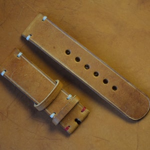 Watch Strap Band Vintage Genuine Leather 18mm, 20mm,22mm,24mm,26mm  Handmade Bulgaria Brown Color Hand Stitched Thickness 3.5mm Top Quality