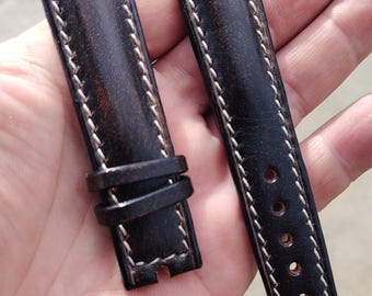 Handgemaakte horlogeband van plantaardig gelooid leer, Franse zadelsteek, Panerai 22 mm 24 mm 26 mm