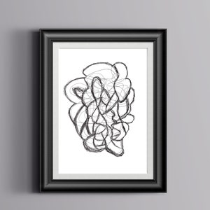 May include: Black and white abstract line drawing in a black frame.