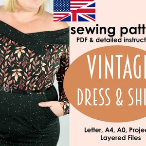 PDF sewing pattern Vintage Dress Shirt Ebook EU size 32-60 | DIY Fashion Tutorial Sew elegant Vintage Retro style print at home instructions