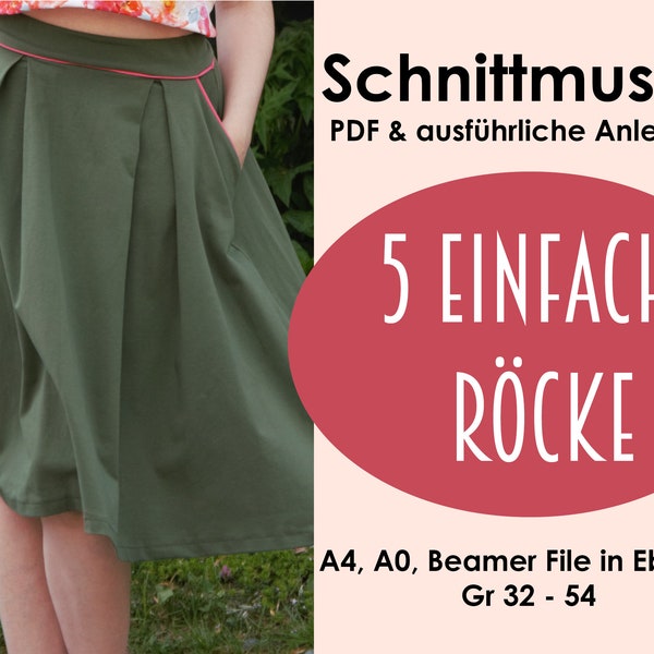 5 einfache Röcke Gr 32 - 54 | Schnittmuster Rock nähen Nähanleitung Tellerrock Bleistiftrock Faltenrock Vokuhila Anfänger Vintagemode