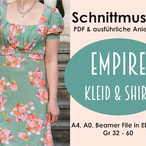 Sewing Pattern Empire Dress Shirt Top Daphne EU GR 32-60 Sewing Dress | Sewing Instructions | elegant refined retro fashion sewing pattern vintage fashion