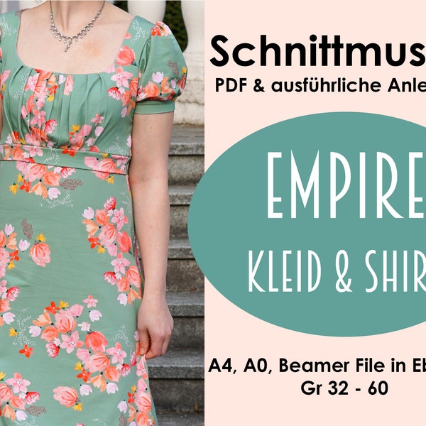 Schnittmuster Empire Kleid Shirt Top Daphne EU GR 32-60 Kleid nähen | Nähanleitung | elegant raffiniert Retrofashion Nähmuster Vintagemode