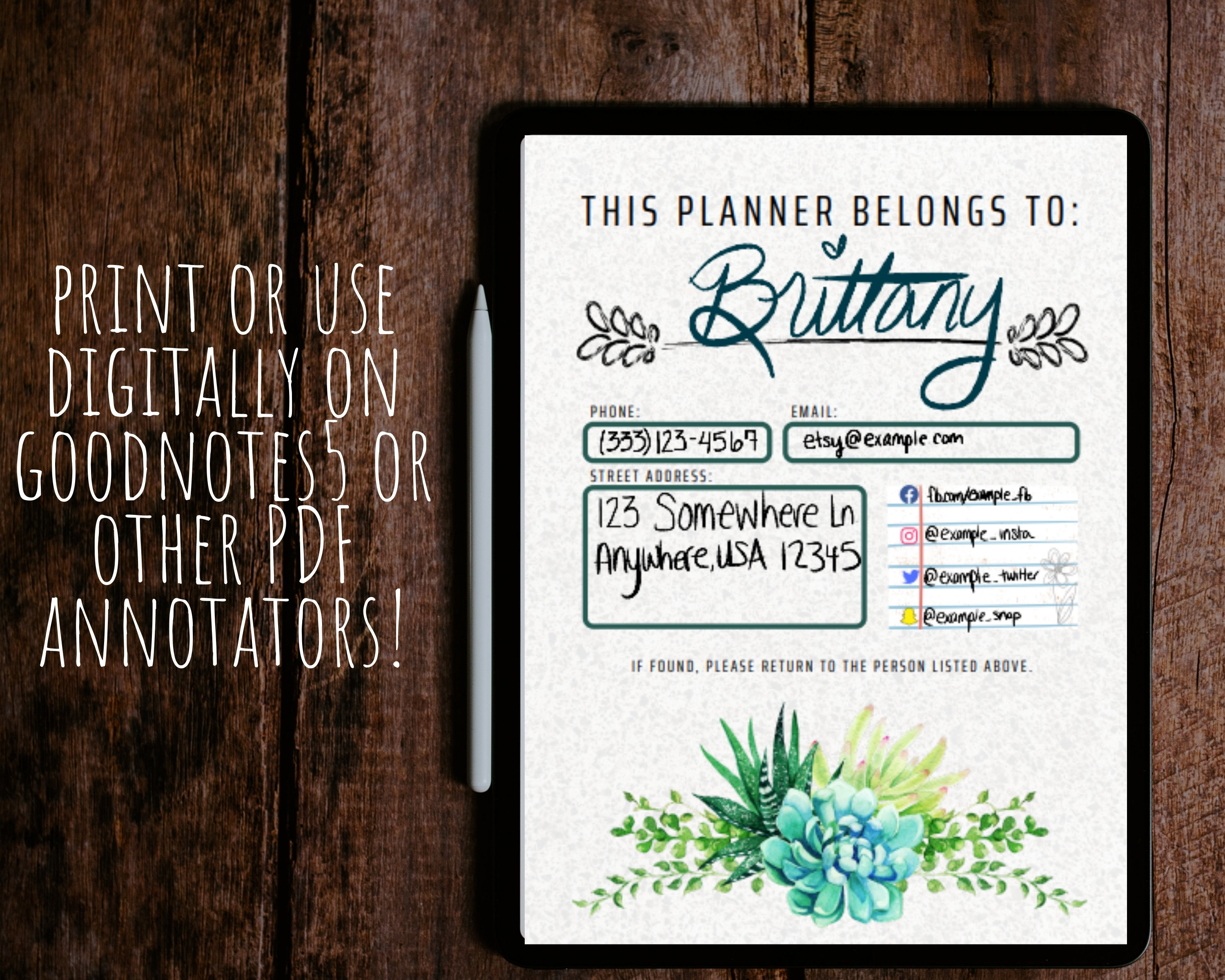 This Planner Belongs to • PDF Printable • Digital Download • Goodnotes5 ...