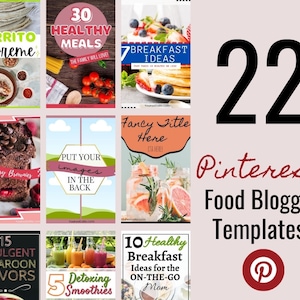 22 Food Blogger Pinterest Templates | Food Blog Pinterest Marketing | Social Media Graphics | Editable Pinterest Pins | Blogger Templates