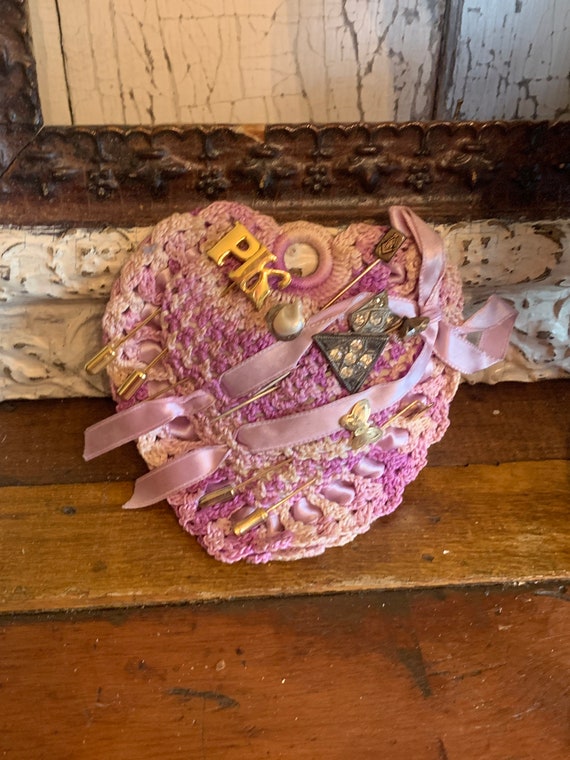 Vintage Crochet Heart Sachet with 9 Assorted Stick