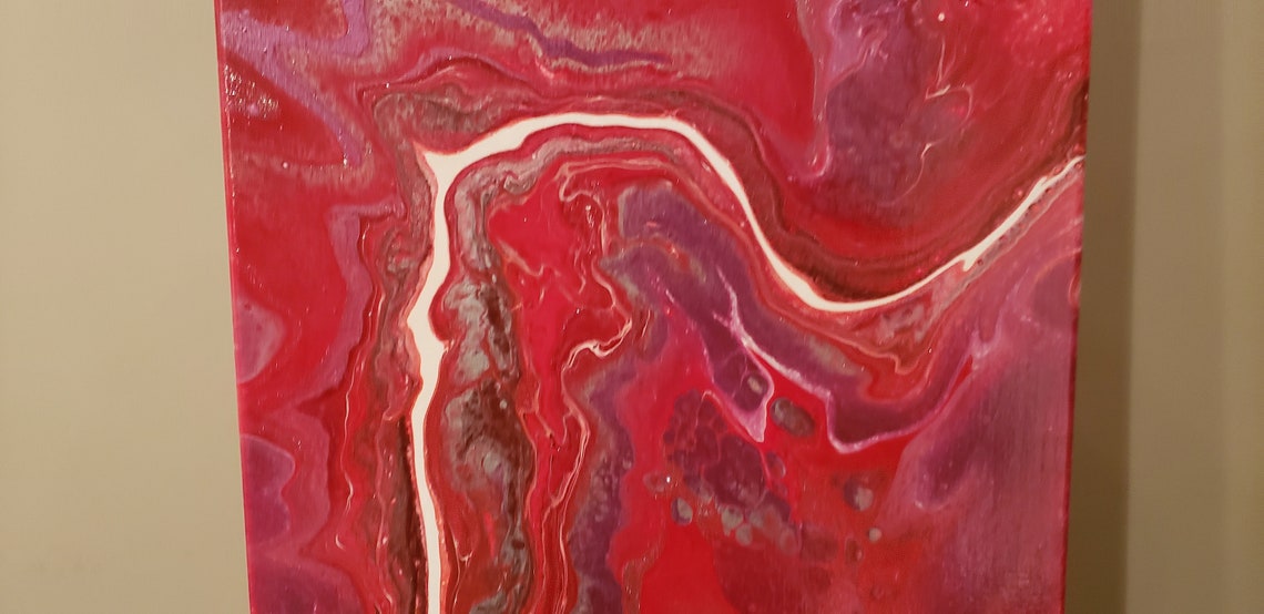Reds Original Acrylic Pour Painting 12x24 Etsy