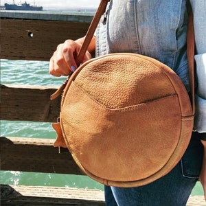 Genuine Leather Round Sling Bag, Round Sling Bag, Sling Bag, Leather Sling Bag, Leather Round Sling Bag, Handmade Sling Bag image 1