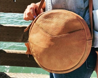 Genuine Leather Round Sling Bag, Round Sling Bag, Sling Bag, Leather Sling Bag, Leather Round Sling Bag, Handmade Sling Bag