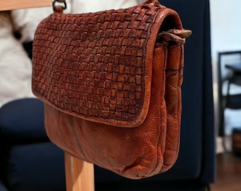 Handcrafted Full Grain Leather Crossbody Bag - Washed Vintage Style