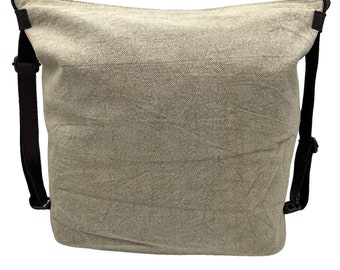 Beige shoulder bag with leather straps & trim, canvas shoulder bag, canvas bag, beige shoulder bag, leather strap, canvas bag, beige handbag