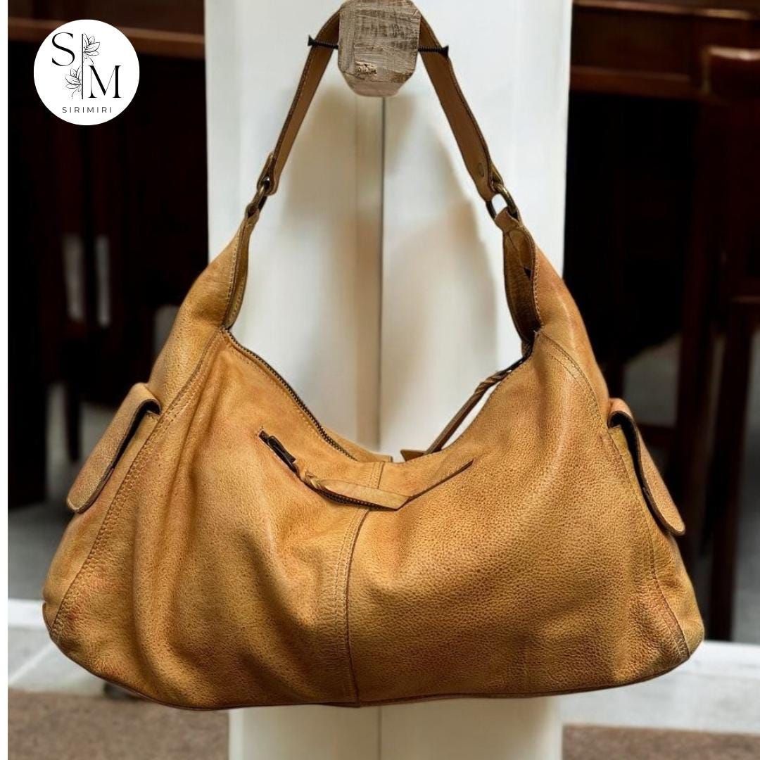 Hogsback Leather Handcrafted Washed Leather Hobo Bag: Vintage Crossbody With Pockets - Etsy
