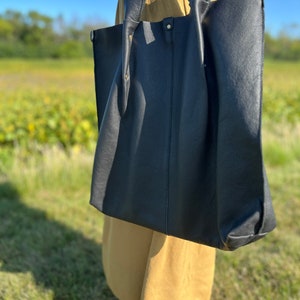 Black Hand stained Leather Tote Bag, 100% Genuine Leather, Black Leather, Hand stained Leather Tote, Tote Bag,  Black Leather Tote Bag