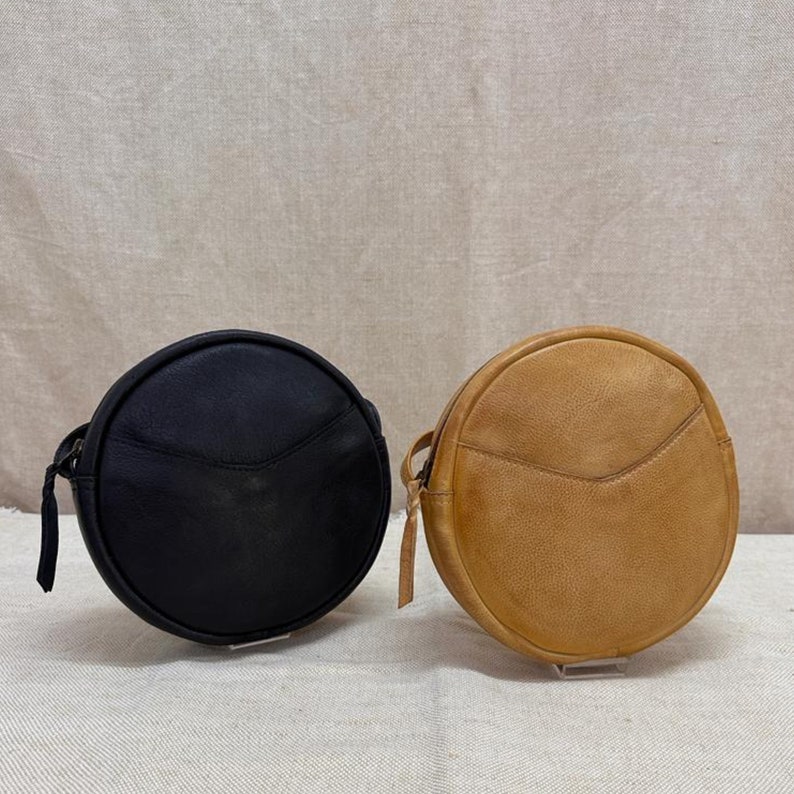 Genuine Leather Round Sling Bag, Round Sling Bag, Sling Bag, Leather Sling Bag, Leather Round Sling Bag, Handmade Sling Bag image 4