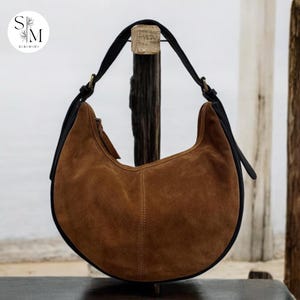 Handcrafted Suede tote l Suede bag l Finished Leather Trims l Leather Bag l Leather Hobo l Women&#39;s Bag l Ladies Handbag l Gift for her