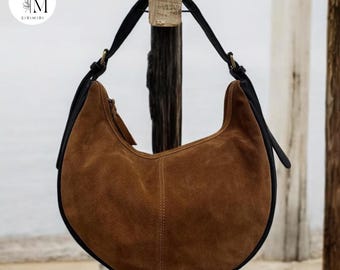 Handcrafted Suede Leather Hobo Bag with Leather Trims