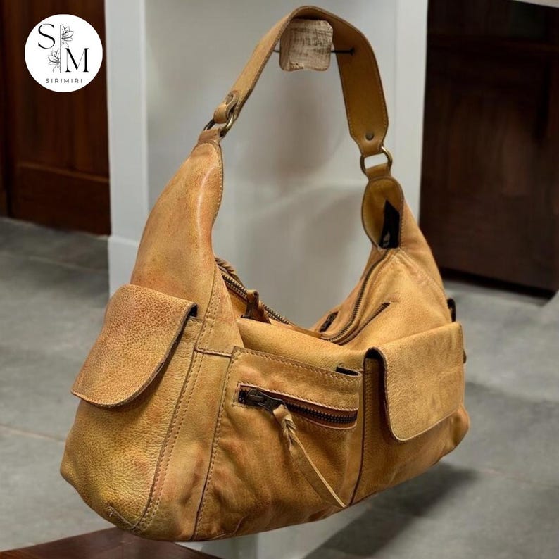 Hogsback Leather Handcrafted Washed Leather Hobo Bag: Vintage Crossbody With Pockets - Etsy