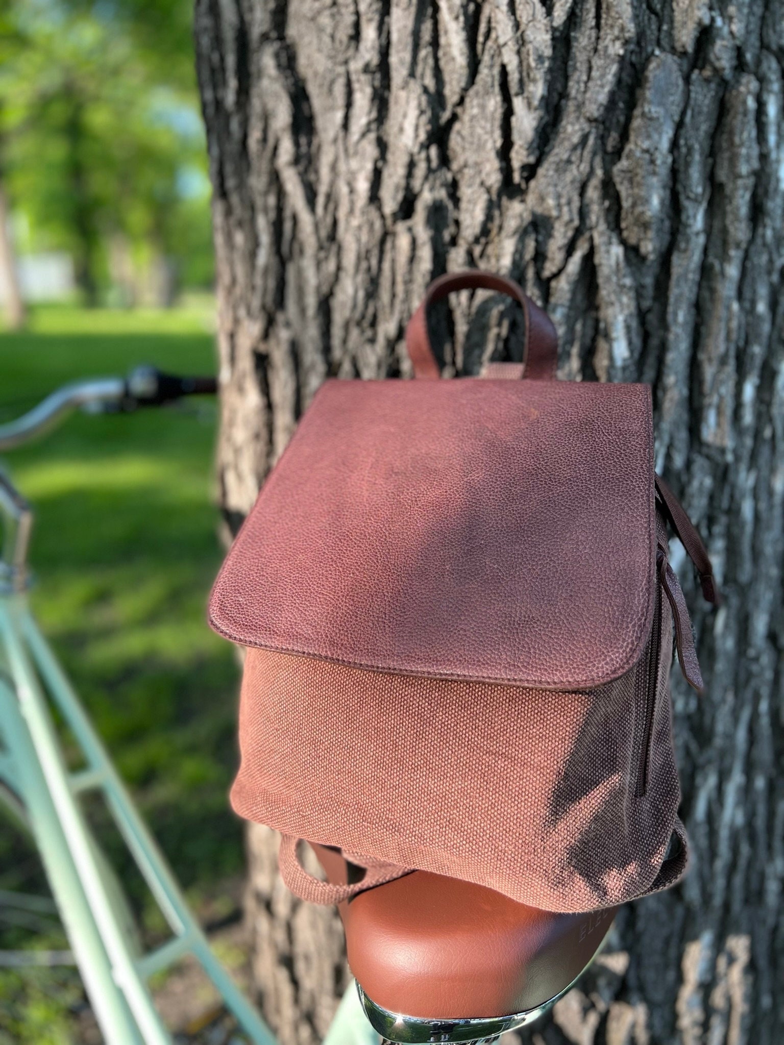 Canvas Small Backpack With Leather Flap, Small Backpack, Canvas Bag