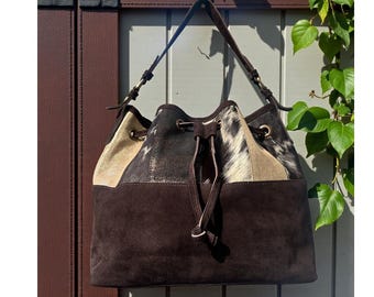 Handcrafted Suede Leather Handbag: Boho Shoulder Bag