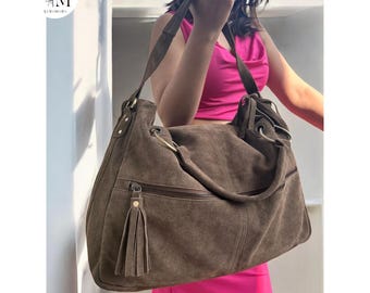 Handcrafted Suede Leather Shoulder Bag: Women's Everyday Handbag