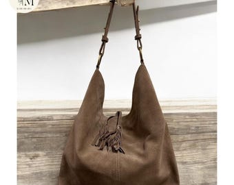Handmade Suede Leather Shoulder Bag: Women's Boho Handbag