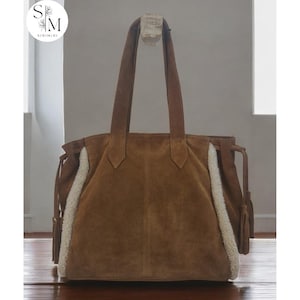Handcrafted Suede tote l Suede bag l Fur Bag l Leather Bag l Ladies Handbag l Women&#39;s Bag l Gift for her l Customized Bag