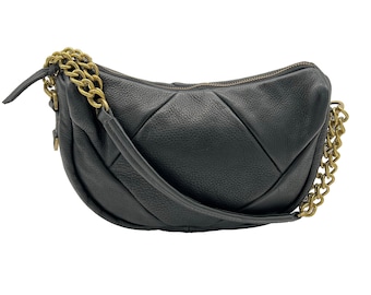Genuine leather handbag, Leather handbag, Leather handbag with chain and leather handle, Genuine leather bag, Leather bag, Black leather bag