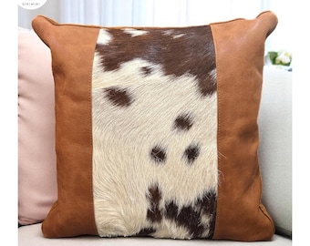 Handcrafted Leather Cushion Cover Set: Hair-on Hide Pillow, Modern Style