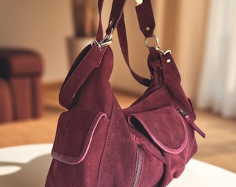Handmade Suede Leather Crossbody Bag: Boho Women's Purse