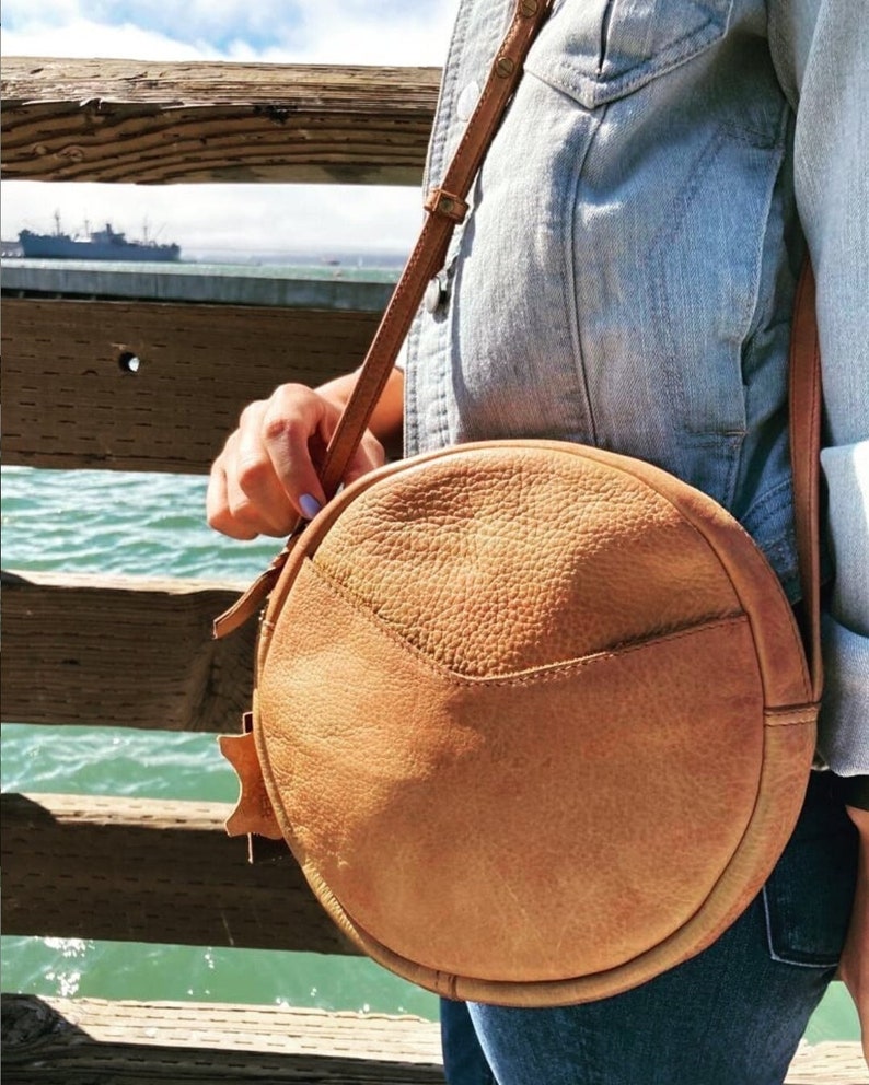 Genuine Leather Round Sling Bag, Round Sling Bag, Sling Bag, Leather Sling Bag, Leather Round Sling Bag, Handmade Sling Bag image 1