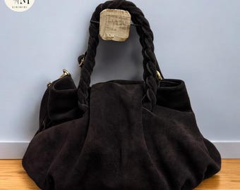 Handcrafted Suede Leather Handbag: Boho Shoulder Bag