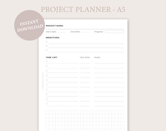 Projektplaner, A5 Projektplaner, druckbarer Planer, Projekttracker, Produktionsplaner, Zielplaner, Zielplaner, Einlagen