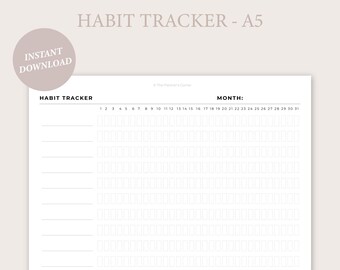 Tracker delle abitudini mensili, Tracker delle abitudini per planner A5, Inserti per planner stampabili, Tracker della salute