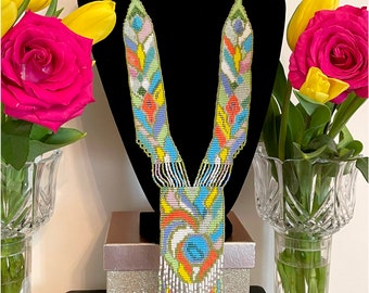 Handmade Seed Bead Gerdan Necklace, Loom Beaded Ukrainian Jewelry