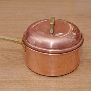 Vintage copper pan Copper Cookware Copper Cookware Pots With Lid Vintage Copper Cooking Pot Covered Copper Cooking Pan With Brass Handle 1.7