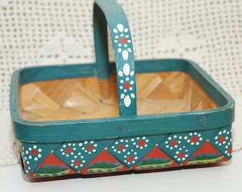 Vintage Swedish basket Handpainted storage basket Floral basket Bentwood box with handle Norwegian folk art bentwood box Swedish Folk Art