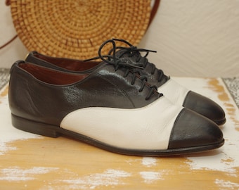 36 taille/Vintage cuir noir blanc lacets femmes chaussures oxford Oxford chaussures femmes Classic oxfords Tie chaussures de bureau Lace up Minimal chaussures