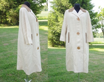 M taille Vintage des années 60 laine mince élégant manteau crème laine manteau femmes vintage élégant crème manteau midi blazer veste manteau avec gros boutons S/M