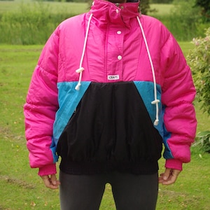 44 size/Skiwear Puffer Jacket 80s Vintage Pastel Colorblock VINTAGE COLORFUL sport jacket streetwear Vintage Track Jacket windbreake