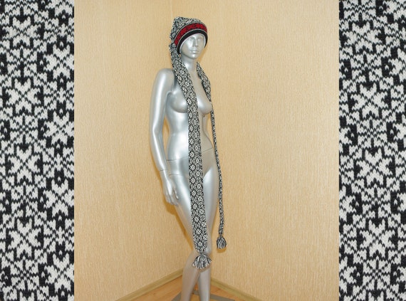 Vintage Long hat-scarf, wool,nordic hat knit scarf