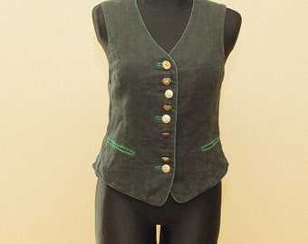 38 maat/Vintage Zwart linnen traditioneel vest voor het Oktoberfest of volksfeest in Beieren Tirol Oostenrijk en Duitsland Dirndl linnen