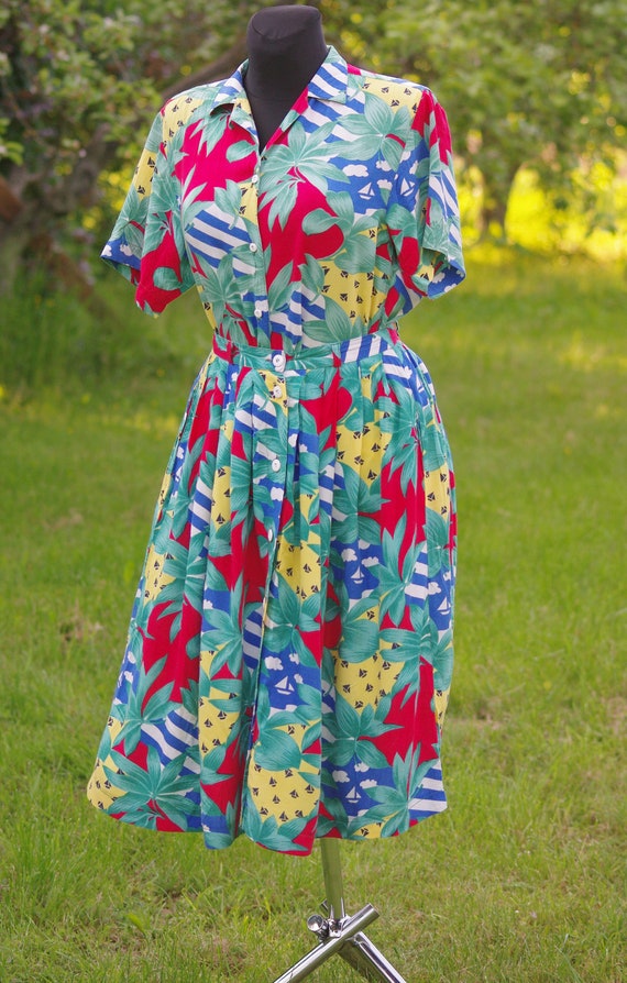 Vintage 90s summer skirt suit,skirt with blouse F… - image 7