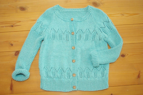M size/Vintage knitted jacket with wooden buttons… - image 1