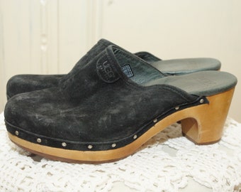 41 taille/vintage UGG Classic sabots noirs chaussures/Chaussures sabots en bois/Mules en cuir faites à la main, sabots naturels faits à la main, chaussures sabots en cuir naturel