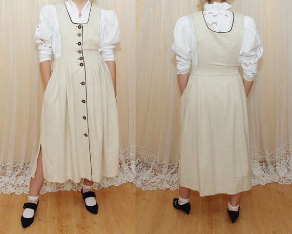 Vintage 80s Linen Pinafore Dress,Linen Dress size