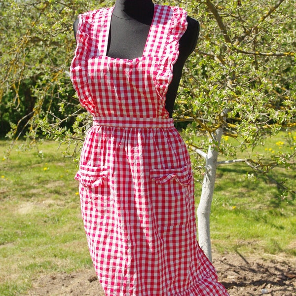 S/M/ Cotton apron vintage Plaid apron cotton apron DRESS ruffled vintage apron peasant apron prarie folklore costume pinafore apron dress
